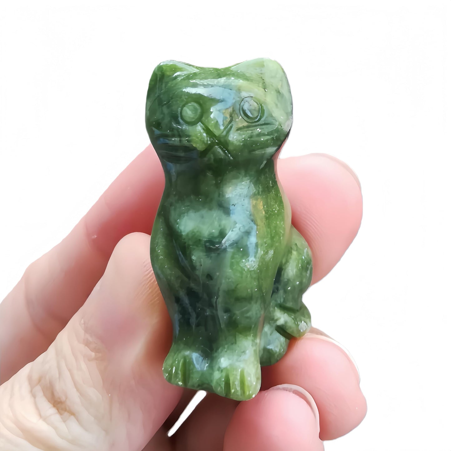 Afucats Natural Green Jade Handcrafted Cat Crystals and Healing Stones Figures Indoor Decorative Stones,1.57 Inchs Lovable Feline Art Piece for Cat Lovers,Office or Living Room