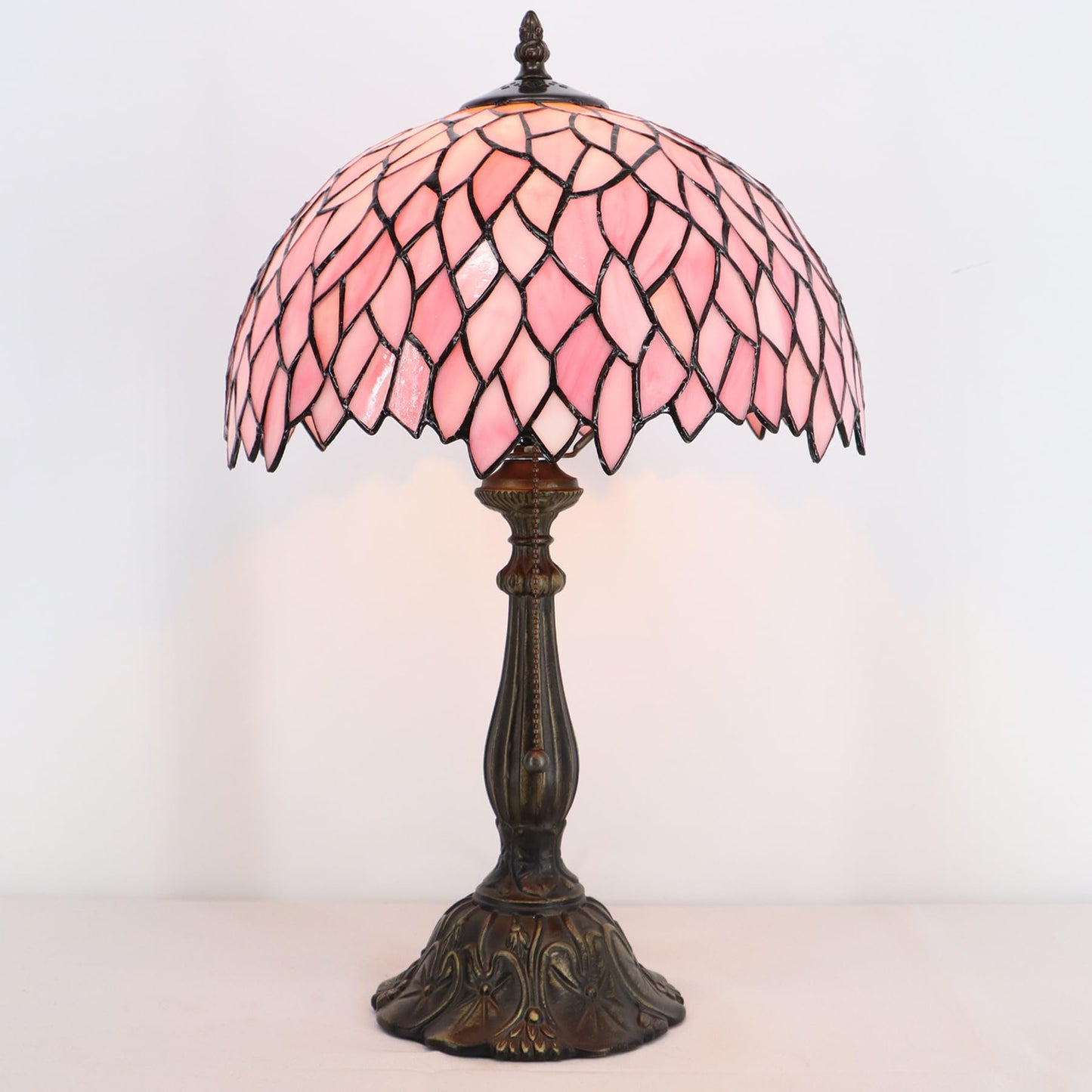LXHCYOU Tiffany Lamp Stained Glass Table Lamp Bedside Reading Light W12H19 Inches (Pink Wisteria)