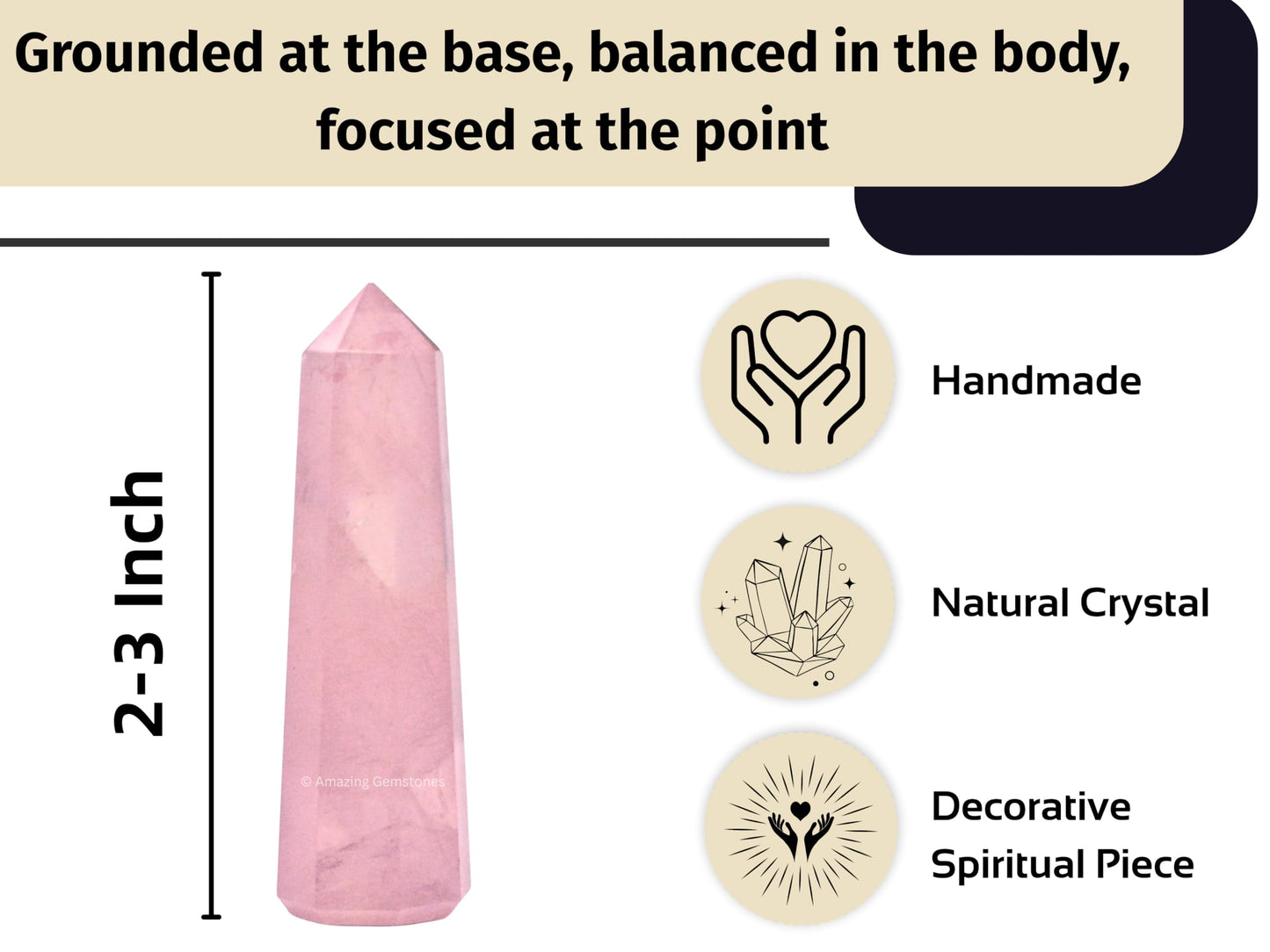 Amazing Gemstone Rose Quartz Crystal Towers - Natural Healing Crystal Point Obelisk for Reiki Healing and Crystal Grid (2" to 3" INCH)