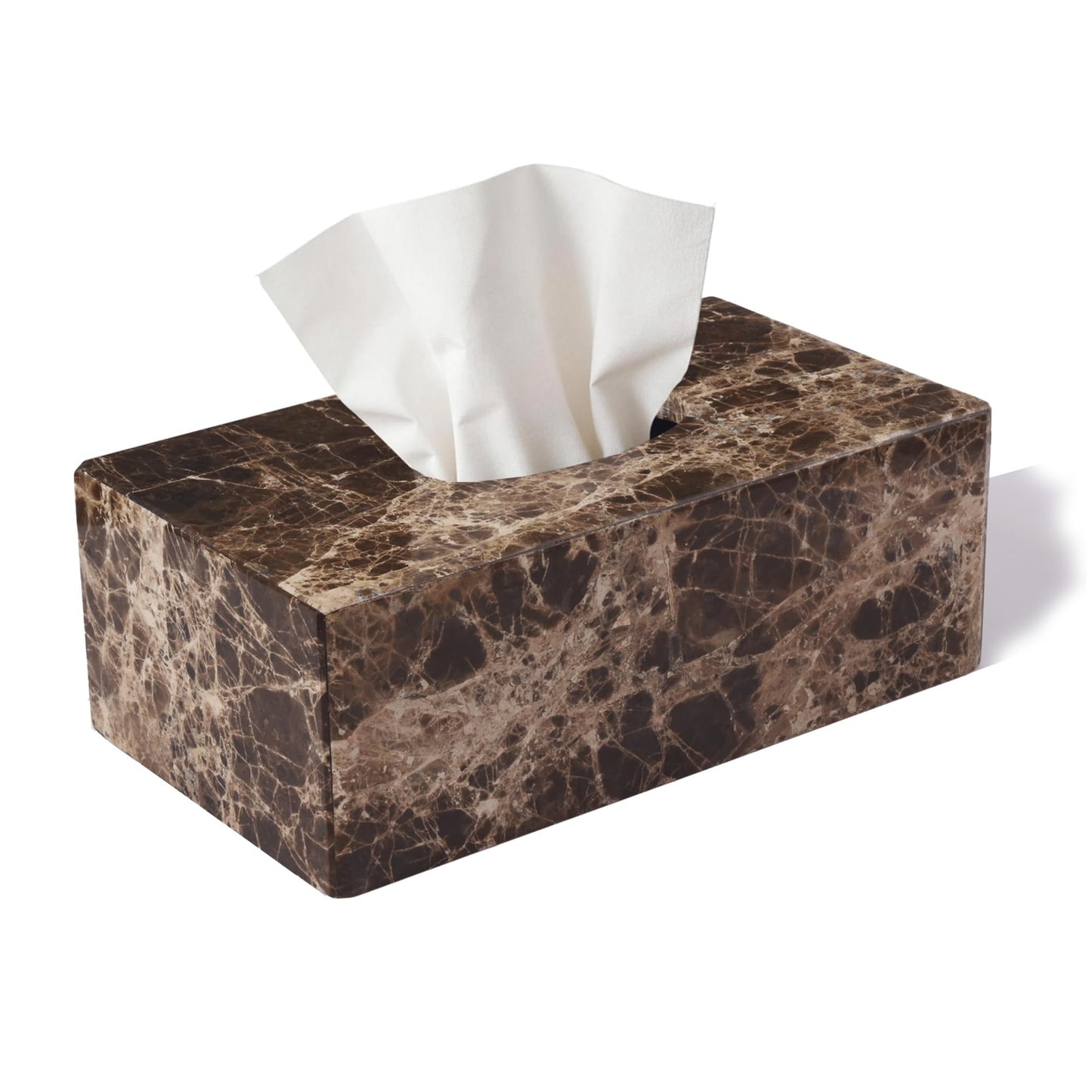 HAMAKAWA Spanish Natural Marble Tissue Box Cover, Dark Brown Tissue Organizer 10 X 5.5 X 3.9 Inch, Heavy Stone Decorative Box, Rectangle Tissue Box Holder for Home Decor, Kitchen, Bathroom, Bedroom