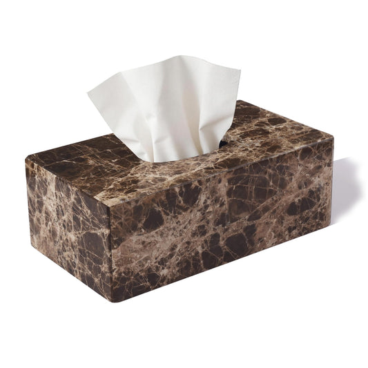 HAMAKAWA Spanish Natural Marble Tissue Box Cover, Dark Brown Tissue Organizer 10 X 5.5 X 3.9 Inch, Heavy Stone Decorative Box, Rectangle Tissue Box Holder for Home Decor, Kitchen, Bathroom, Bedroom
