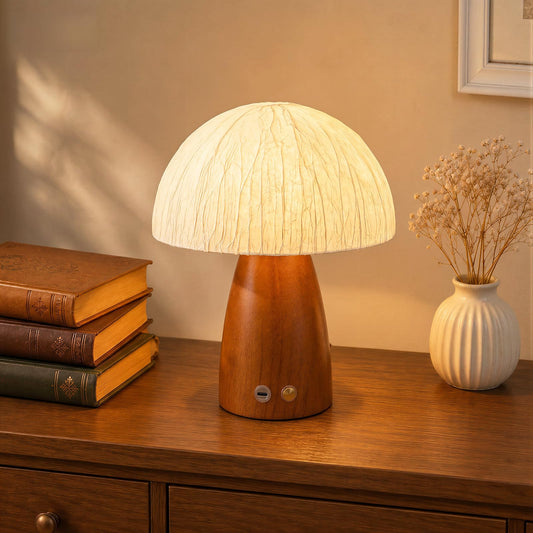 ARGO-HOME Mushroom Table Lamp, Cordless Rechargeable Bedside Lamp with 3 Color Temperatures and Stepless Dimming, Retro Touch Nightstand Light for Bedroom, Living Room and Kids Room