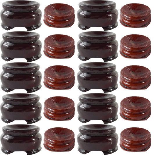 NSBELL 20PCS 2 Sizes Wooden Egg Stands Holders Displays Stand Ball Egg Base for Crystal Ball Sphere Globe Stone Decor Dark Red Color