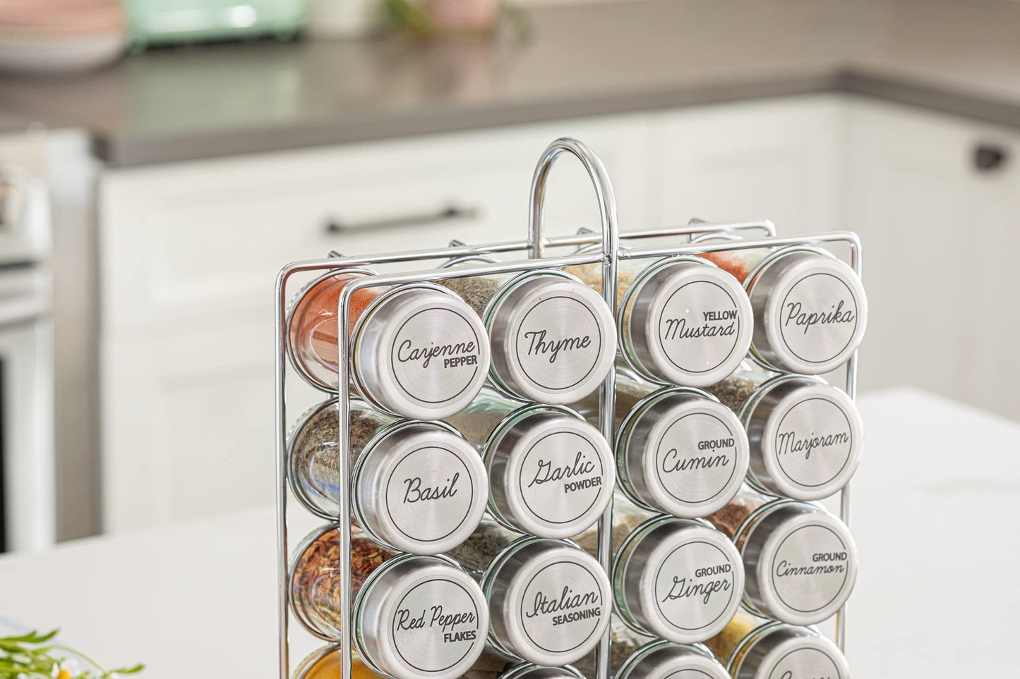 Orii 20 Jar Spice Rack Stainless Steel with Spices Included - Standing Rack Shelf Holder & Countertop Spice Rack Tower Organizer for Kitchen Spices