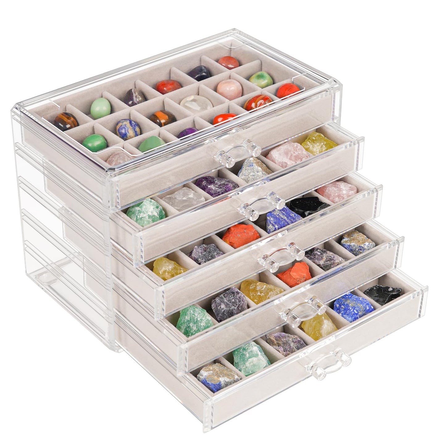 Bfttlity Acrylic Rock Display Case, 90 Grids Rock Collection Box for Kids, Clear Display Cases for Stones Collectibles Gemstone Crystals Storage Boxes (90 Grids)