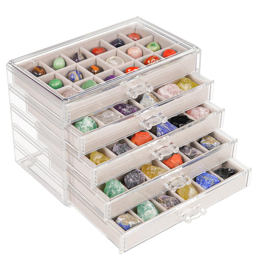 Bfttlity Acrylic Rock Display Case, 90 Grids Rock Collection Box for Kids, Clear Display Cases for Stones Collectibles Gemstone Crystals Storage Boxes (90 Grids)