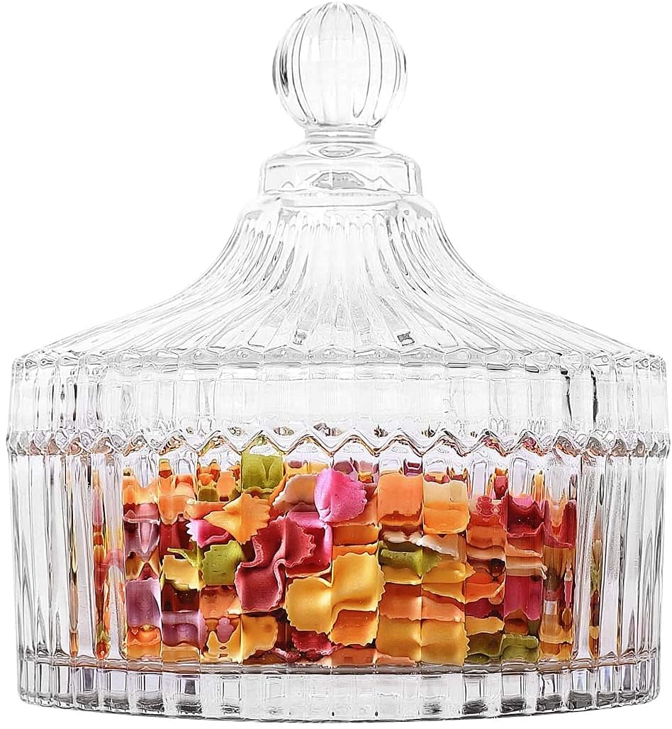 FTOF Glass Candy Storage Box Clear Sugar Dish With Lid Crystal Covered Candy Bowl Apothecary Food Buffet Container Holder