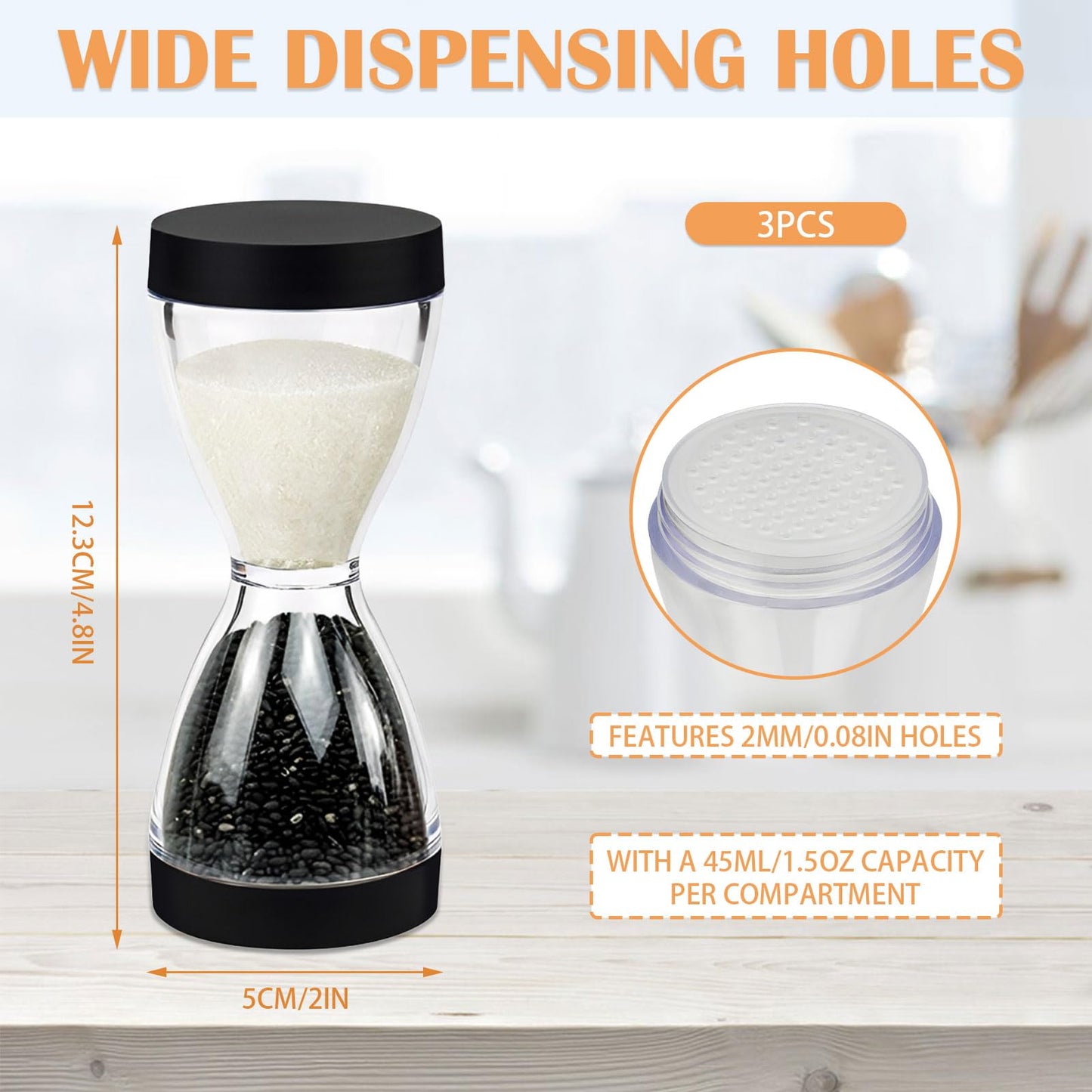 Sekonow 3 Pack Travel Salt and Pepper Shakers, 2 In 1 Portable Small Camp Seasoning Spice Containers with Moisture Proof Lid, for Camping Kitchen, Outdoor, Picnic, BBQ
