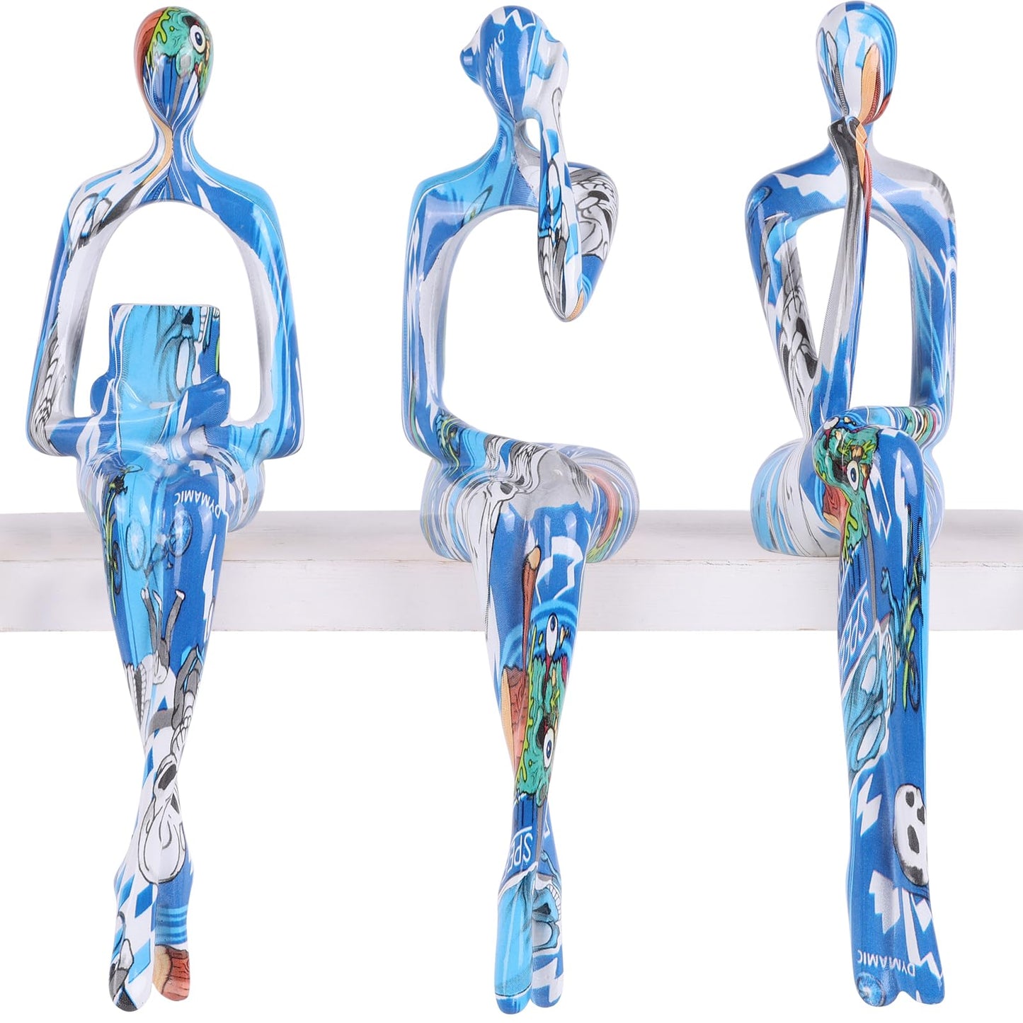 XYQXYQ Resin Graffiti Home Decor Thinker Statue Accents, Set of 3 Thinker Sculptures Office Decor Modern Abstract Resin Decoration on Shelf Table Desk for Living Room Office (Blue)