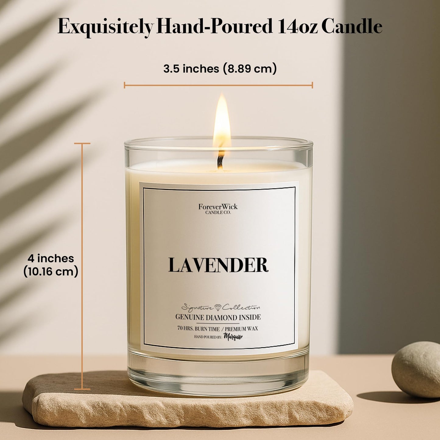 Lavender & Magnolia Surprise Candle with Diamond Inside | Foreverwick Candles | Scented Soy Candles Gifts for Women Aromatherapy Candle Wax | Romance Candles All-Natural Organic Soy Candle 14oz | 70h