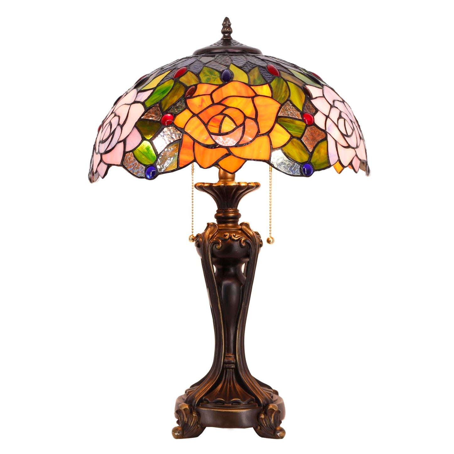 ANYONGLU Tiffany Lamp(2 Lights) Stained Glass Table Lamp Bedside Desk Reading Light 16X16X24 Inch Decor Bedroom Living Room Home Office (Purple Orange Rose)