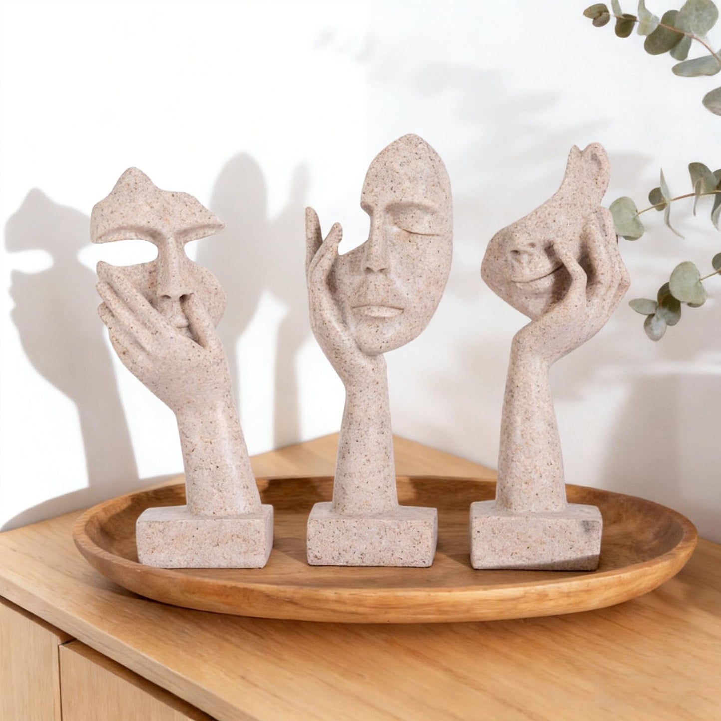 oliruim 3 Pcs Thinker Statue - Resin Art Abstract Home Accent Figurines for Decor Apartment Bookshelf Floating Shelf Living Room Coffee Table Office Desk Counter Decor (3 Pcs Sandstone, 6")