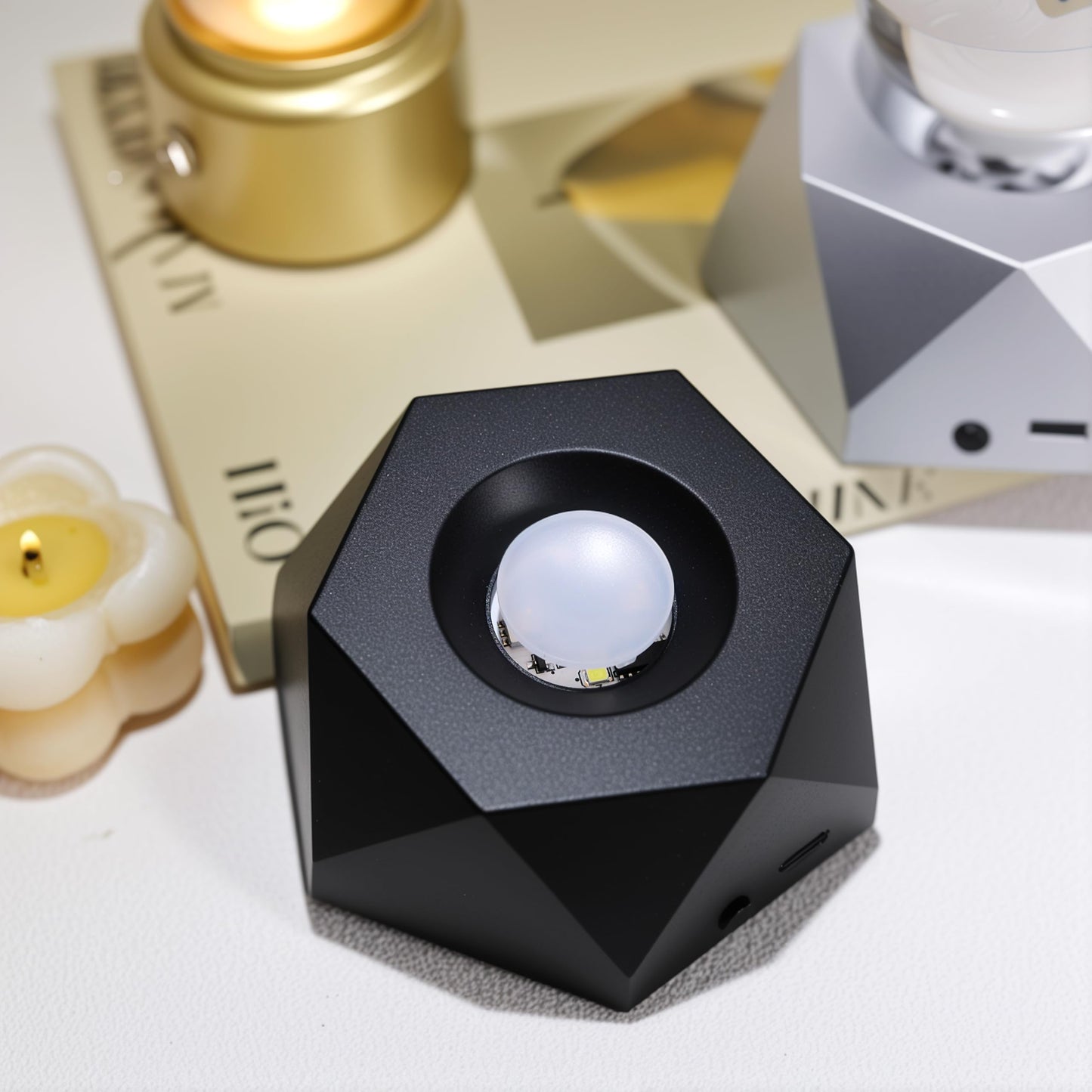 ZEERSHEE Light Rotating Base Black Non Slip Display Stand Color Change Base for Glass Crystal Spherical Artwork(3.8*1.6in)