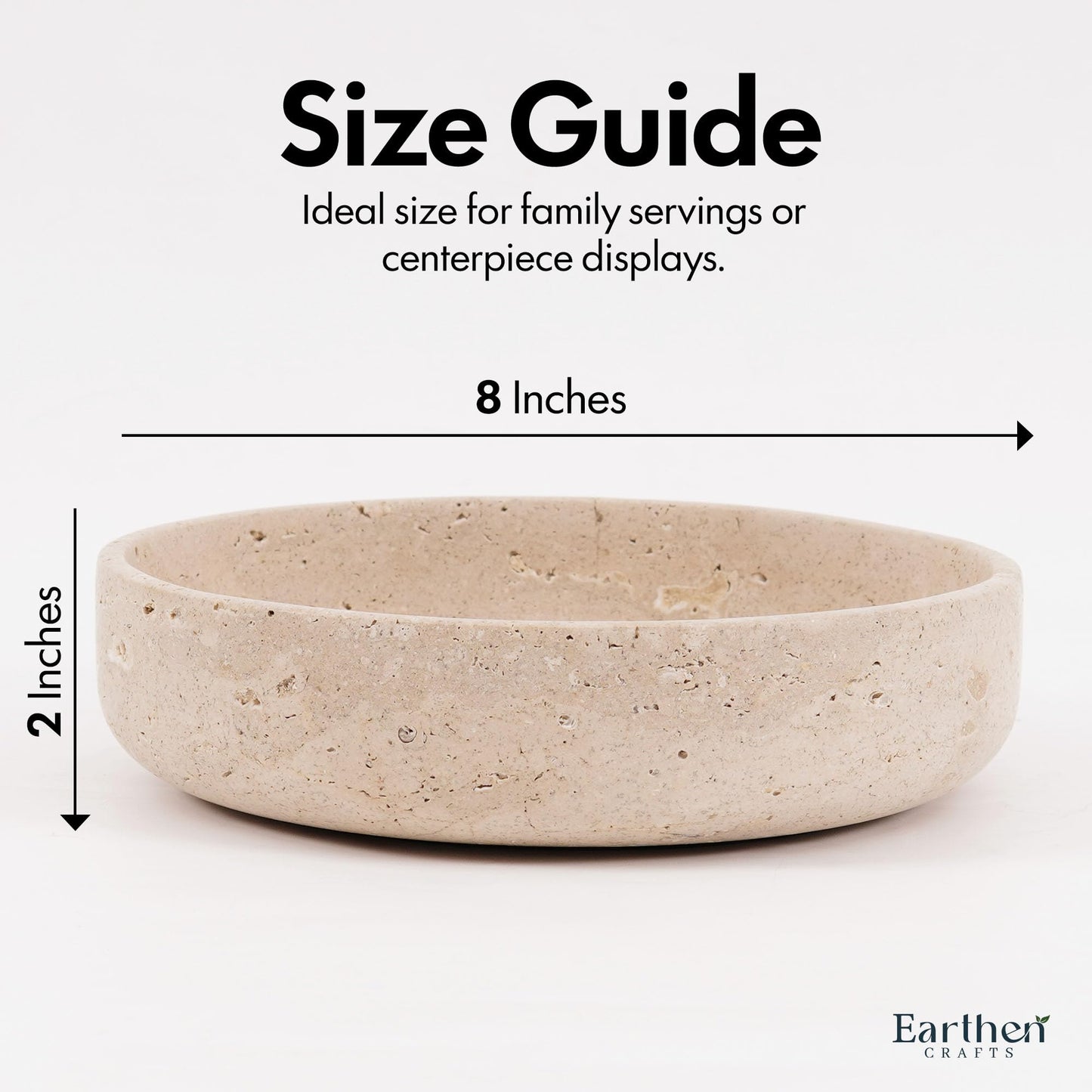 EARTHEN CRAFTS Marble Decorative Bowl 8" Inches Travertine Key Bowl for Entryway Natural Stone Fruit Bowl For Kitchen Counter, Serving Bowl For Coffee Table, Modern Home Centerpiece Decor
