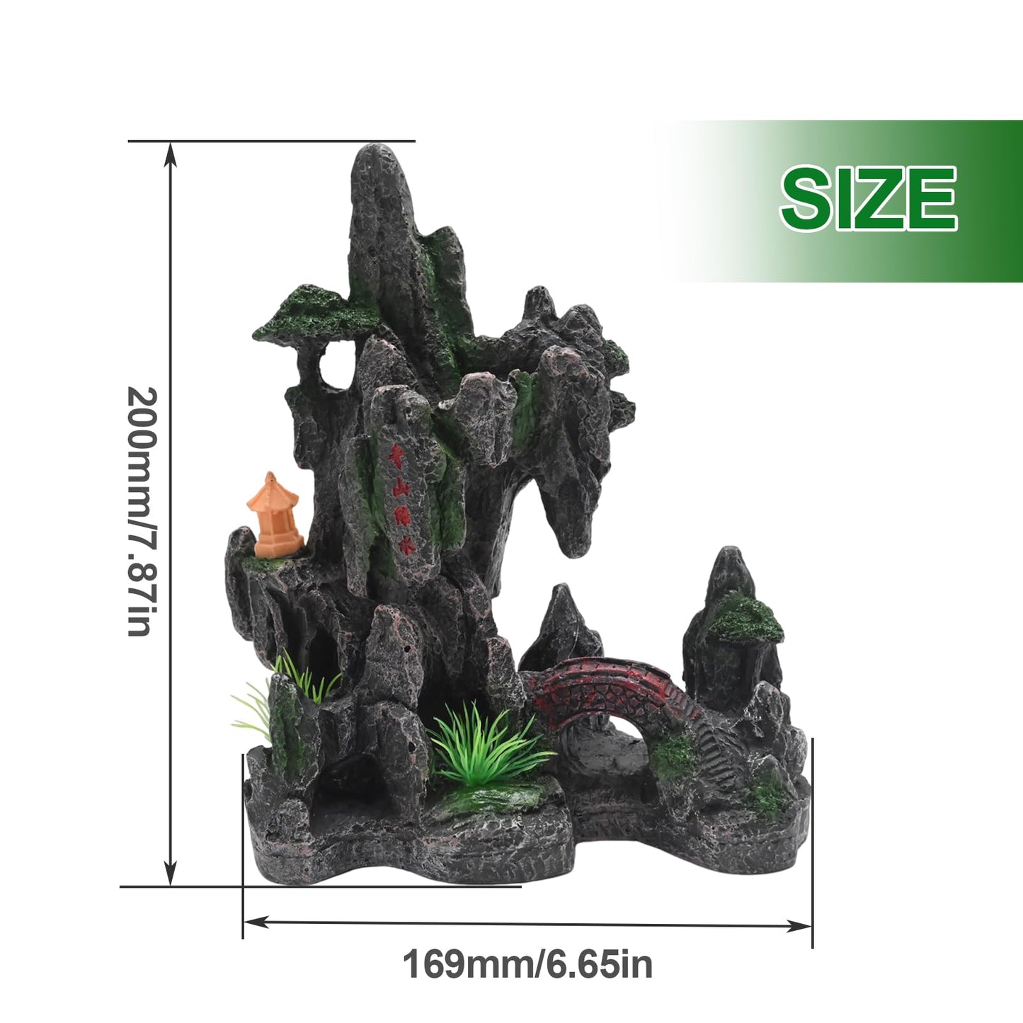 JUUDDENPARTS Mountain View Stone Ornament, View Stone Rock Cave Aquarium Decorations, Fish Tank Decoration Resin Cave for Betta Fish Snail Turtle, for Freshwater Saltwater Aquascaping