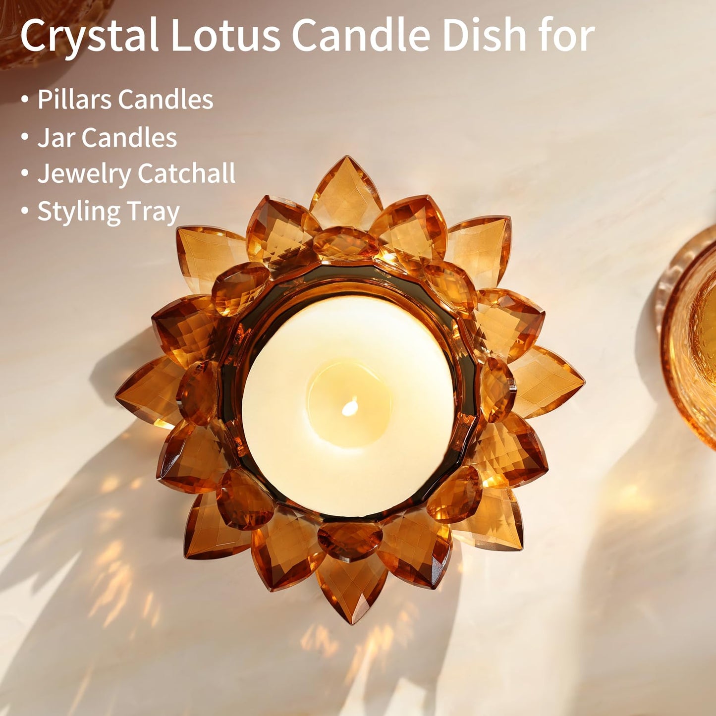 Crystal Lotus Candle Dish – Amber Decorative Tray for Candles & Diffusers