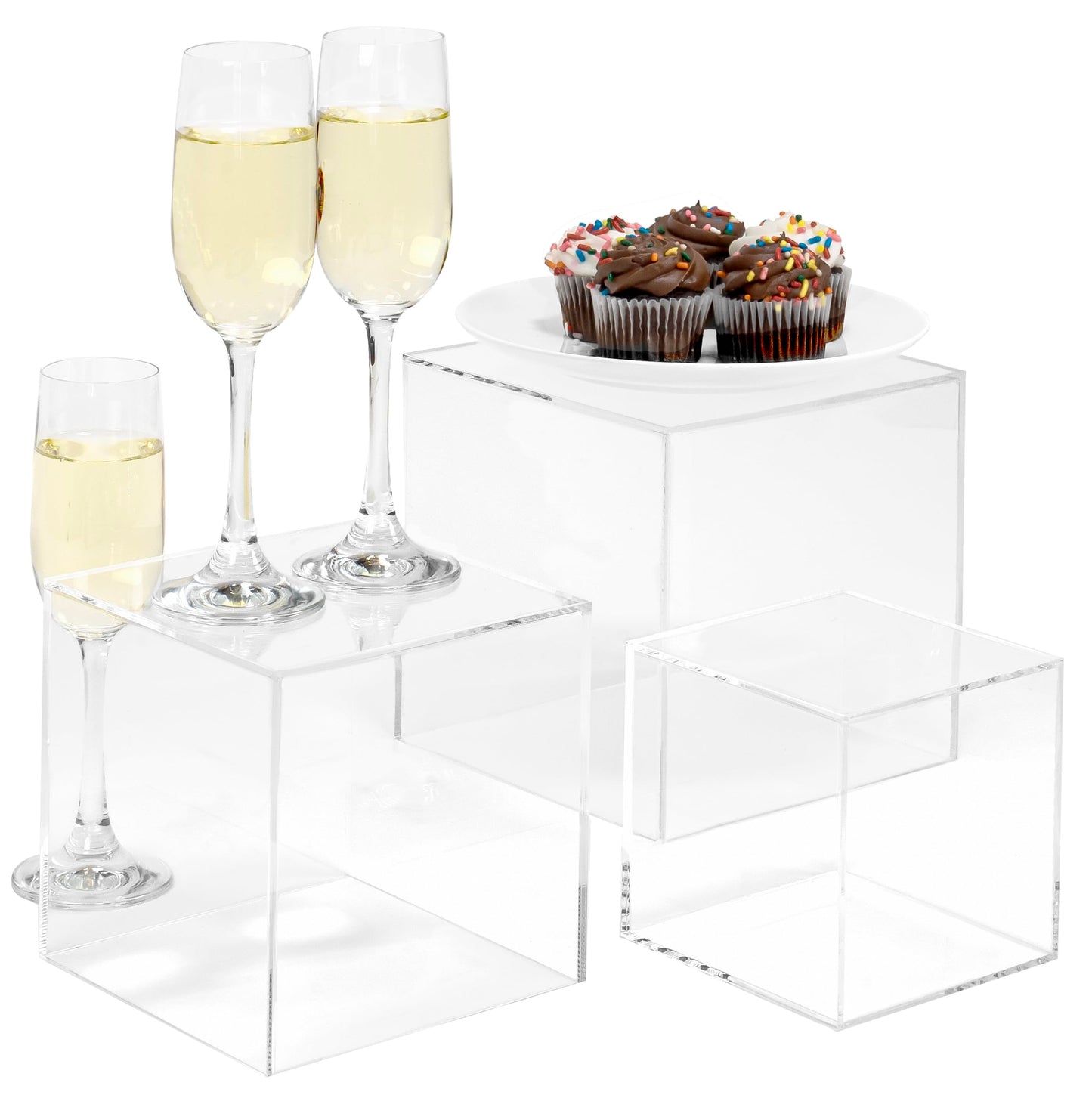 Red Co. Set of 3 Crystal Clear Acrylic Cube Display Nesting Riser Stands with Hollow Bottoms | Transparent - 2-Pack