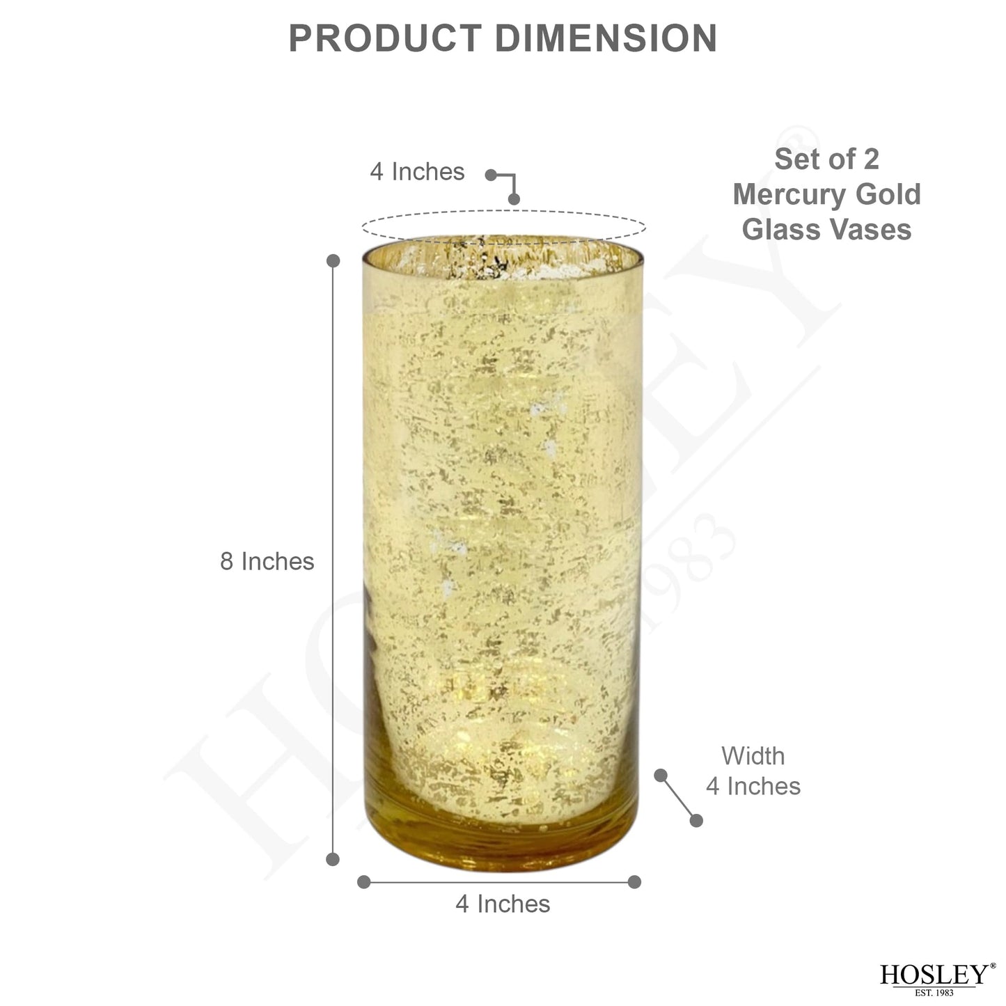 Hosley Set of 2 Mercury Gold Glass Vases – Elegant Flower Pots for Boho Decor, Wedding Gifts, Decorative Centerpieces, Hurricane Style Vase for Home, Events, and DIY Crafts
