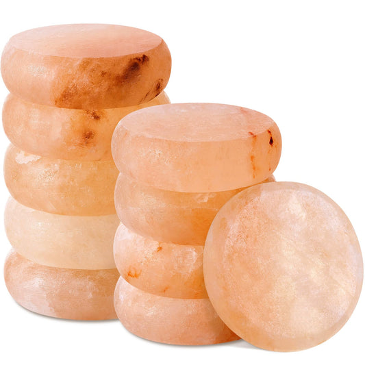 Swiffen 10 Pack Himalayan Salt Massage Stones, Fathers Day Dad Gifts, Flat Oval Pink Crystal Spa Stones for Relaxation, Self Care, Cold Stone for Massage, Deodorant and Salt and Sugar Scrubs