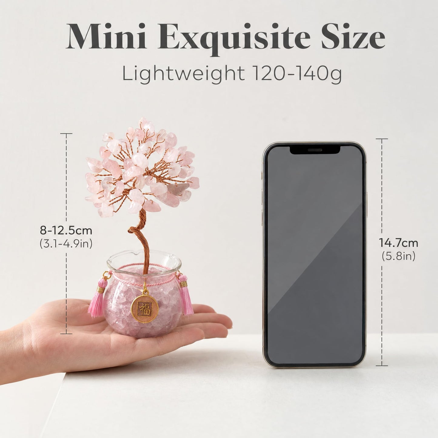 Fatonio Small Natural Crystal Rose Quartz Tree Handcrafted