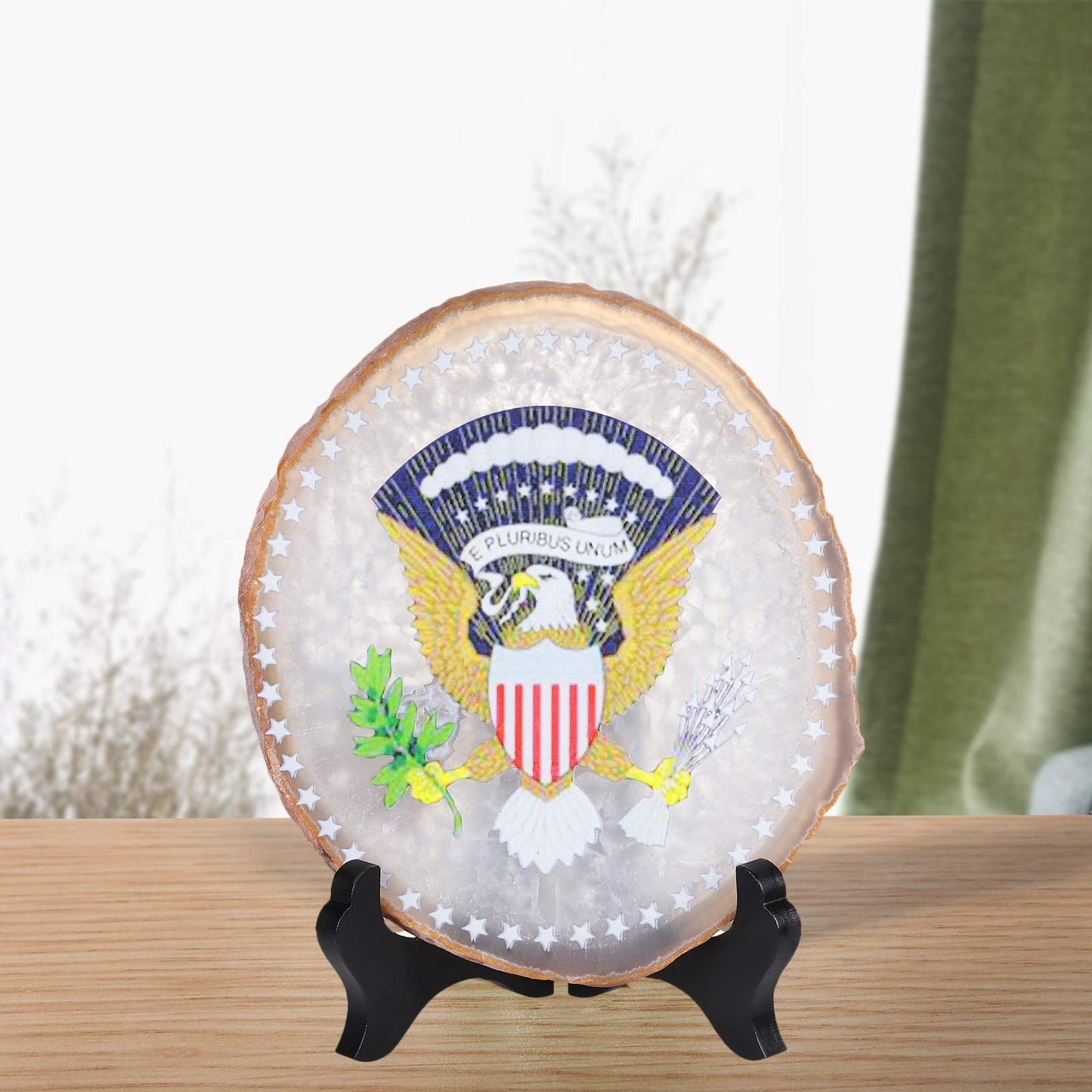 Amogeeli Natural Geode Agate Crystal for Office Home Decor, Prints Arts Decorative Stone with Stand