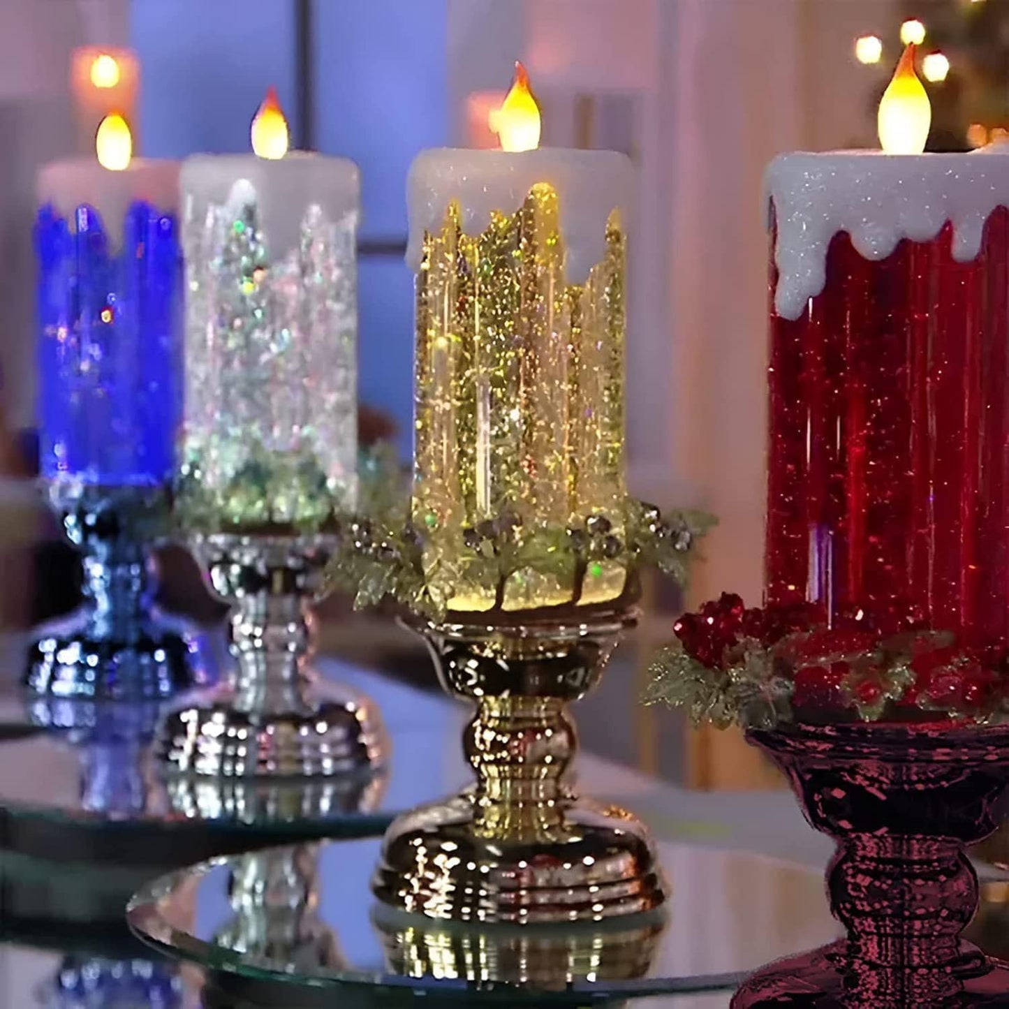 TR TOP RIVER LED Candle Glitter Color Changing, Waterproof, USB/AAA Battery Powered, Christmas/Party/Wedding Decor (Silver)