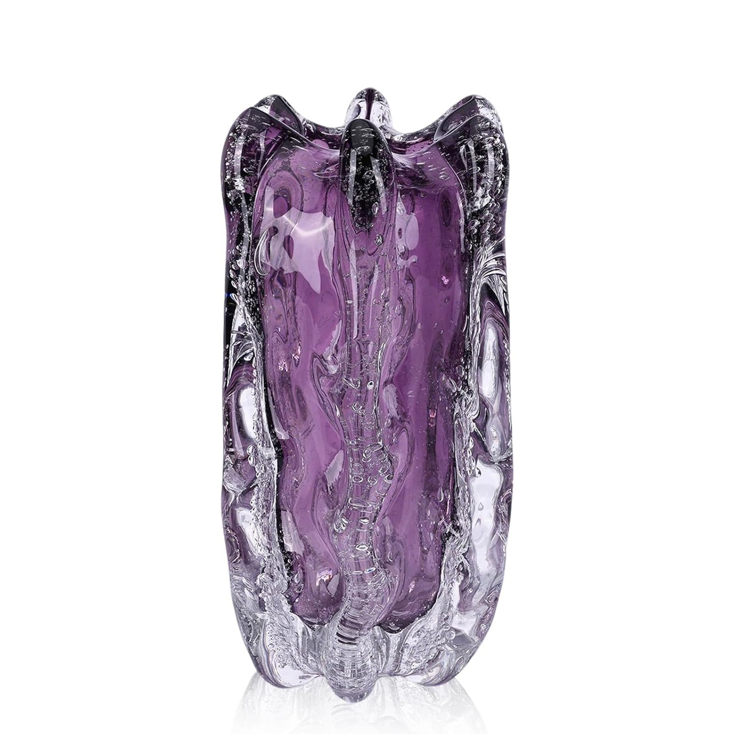 Hand-Blown Art Glass Vase, Modern Ripple Texture Decorative Vase (Purple), Unique Wide-Mouth Glass vase, Table Centerpiece for Home Office Wedding Living Room (Purple, L)