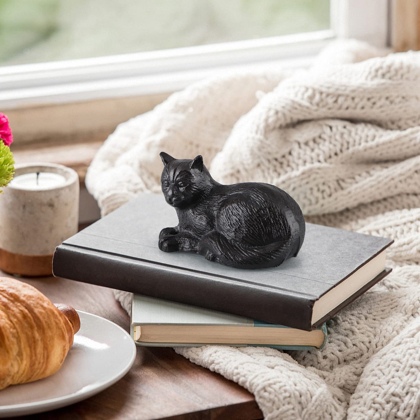 MOLIGOU Cast Iron Cat Statue, Cat Figurine Home Decor, Cat Sculpture Decor for Shelf, Garden