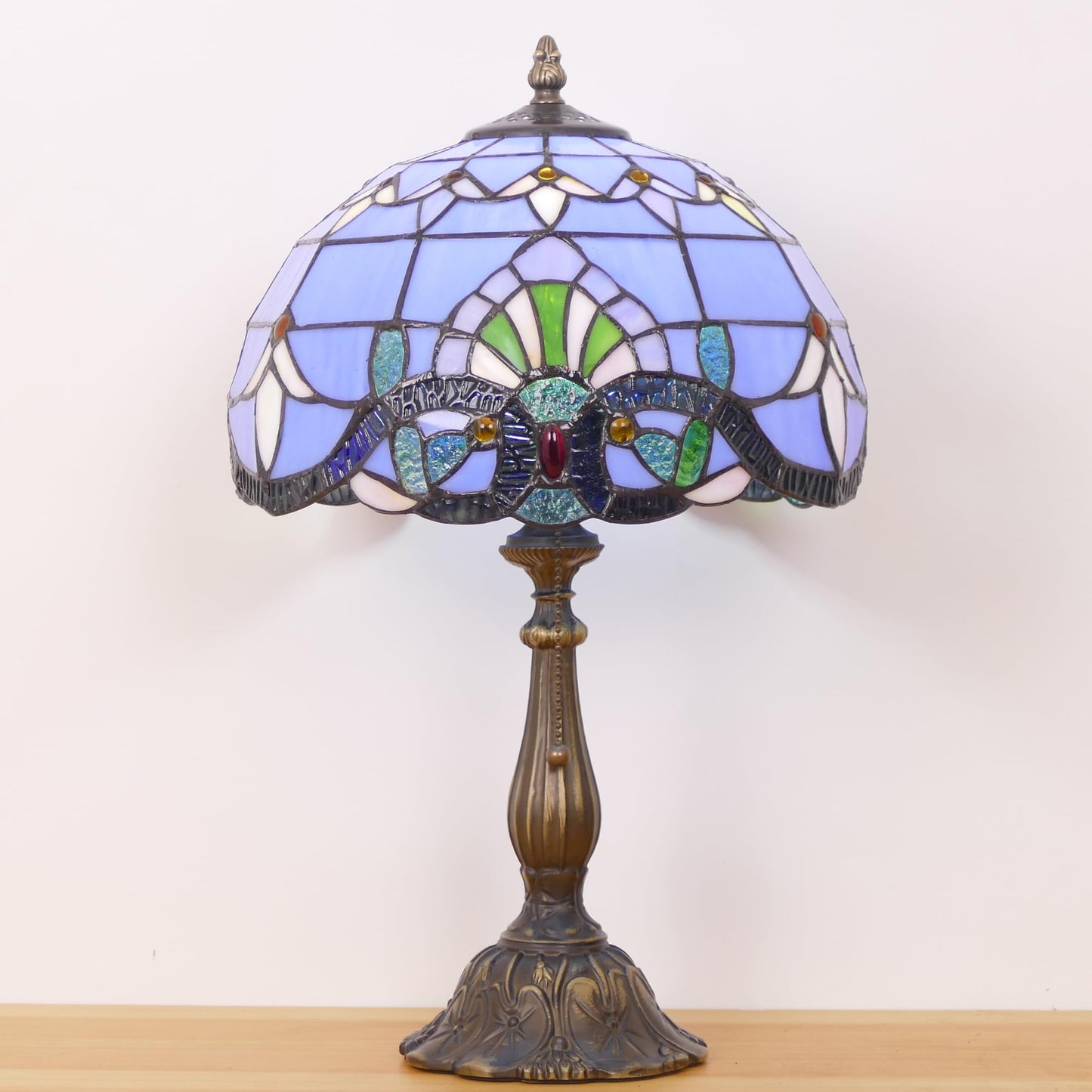 WFAYNTIFL Tiffany Table Lamp Stained Glass Baroque Style Shade W12H19 Inch