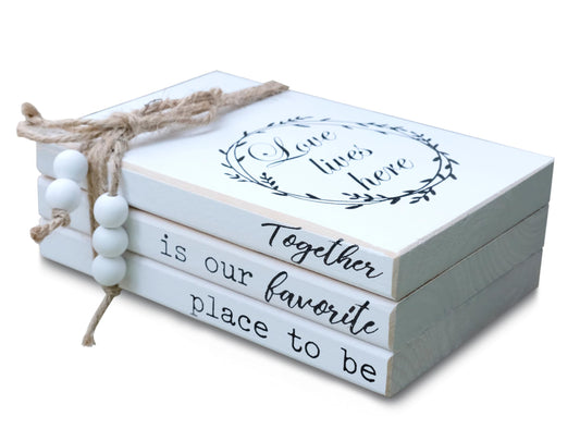 LIVDUCOT Decorative Books for Home Coffee Table Decor, Faux Books for Decoration, Modern Farmhouse White Wood Book Stack Decor for Shelf, Together is Our Favorite Place to Be Sign 7x5.5x2.5