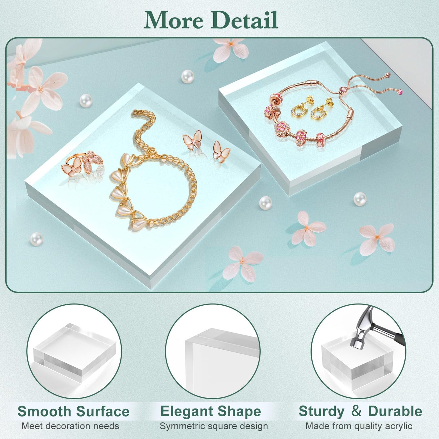 SAMYUCHO Acrylic Base Stand 4 Pack 5 X 5 X 1 Inch Acrylic Blocks for Display Trophy Base Clear Square Cube Riser Display Cylinder Pedestal Stands for Collectibles Jewelry Props Food Display