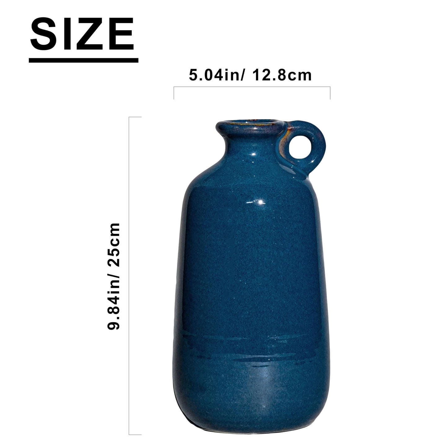 Sunddo Blue Ceramic Flower Vase 10 Inch - Tall Modern Decorative Vase with 1 Handle, Cobalt Blue Decor for Entryway & Mantel, Living Room, Table Decor