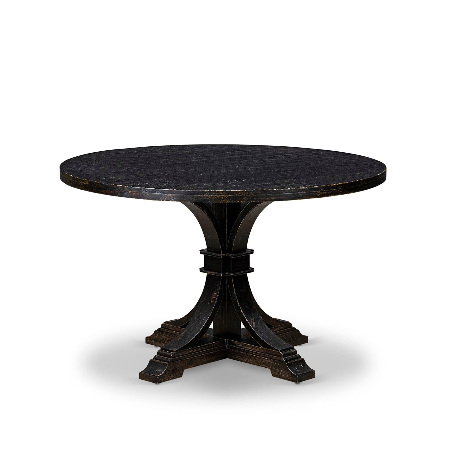 Luxe by East West Furniture - IR7-11-TP - A Wood Wood table with a Round Tabletop and Stylish Pedestal, Sand Blasted Black Finish.