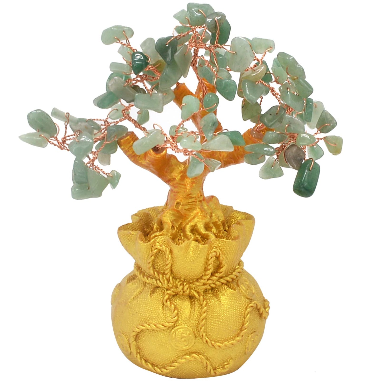 Natural Rose Quartz Gem Tree - Positive Energy Crystal Tree, Feng Shui Statue - Treasure Bag, Manual Chakra Tree, Good Luck Aura Treatment Crystal, Home Decoration Sculpture Prosperity Gift (Green)