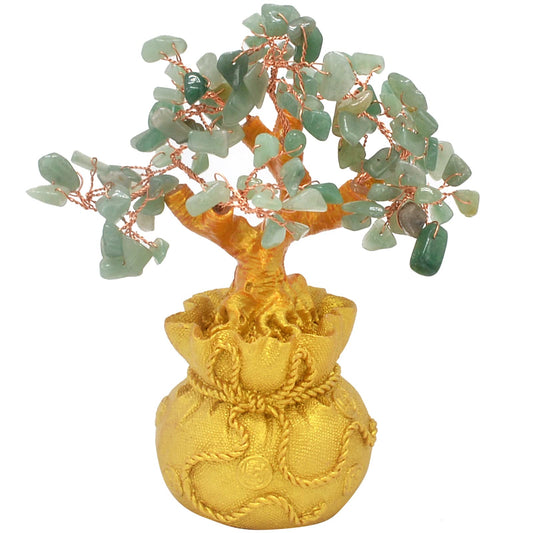 Natural Rose Quartz Gem Tree - Positive Energy Crystal Tree, Feng Shui Statue - Treasure Bag, Manual Chakra Tree, Good Luck Aura Treatment Crystal, Home Decoration Sculpture Prosperity Gift (Green)
