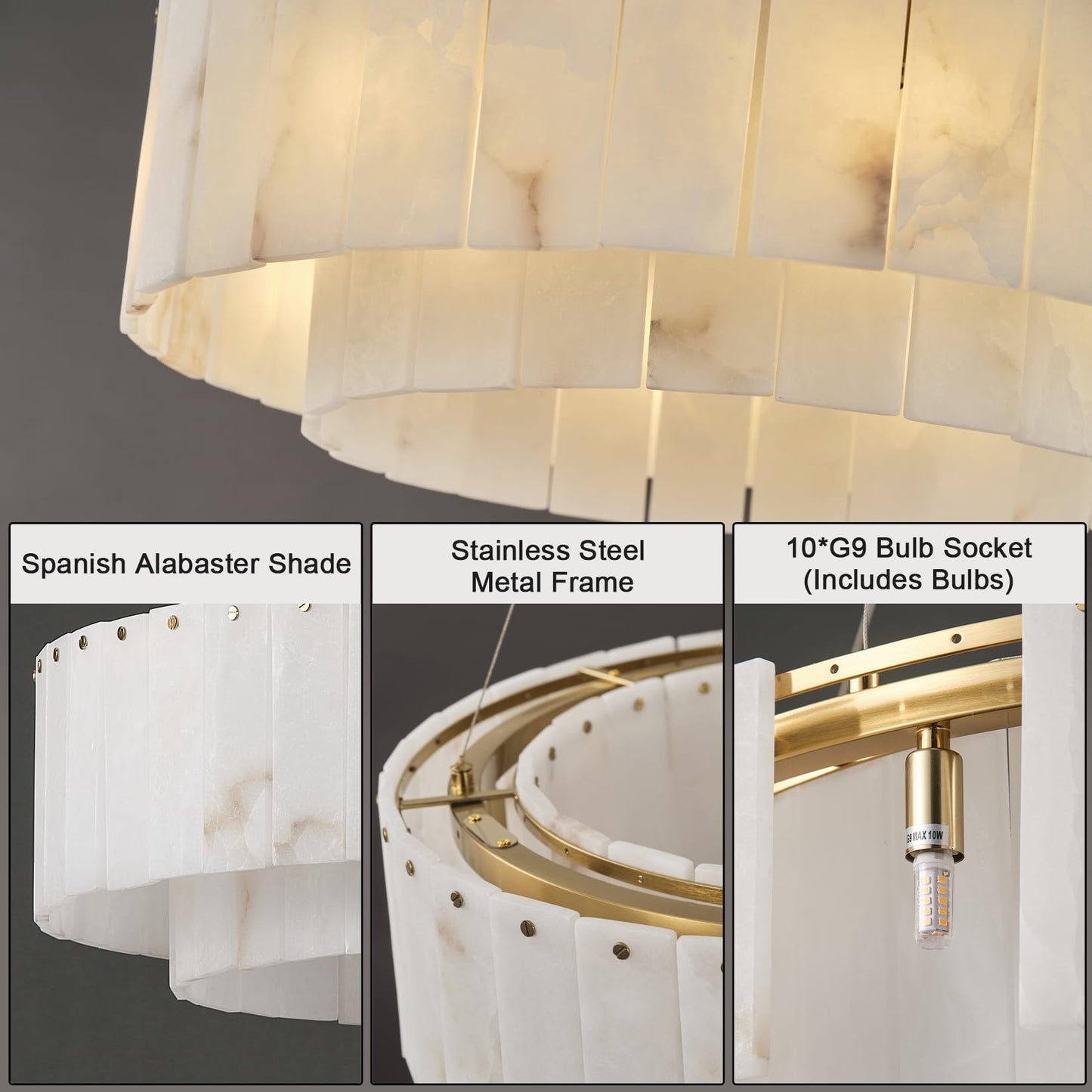 OSRoyce Alabaster Chandeliers D23in Round Chandeliers for Dining Room Small Chandelier Light Fixture for Kitchen Living Room Foyer Entryway Hallway
