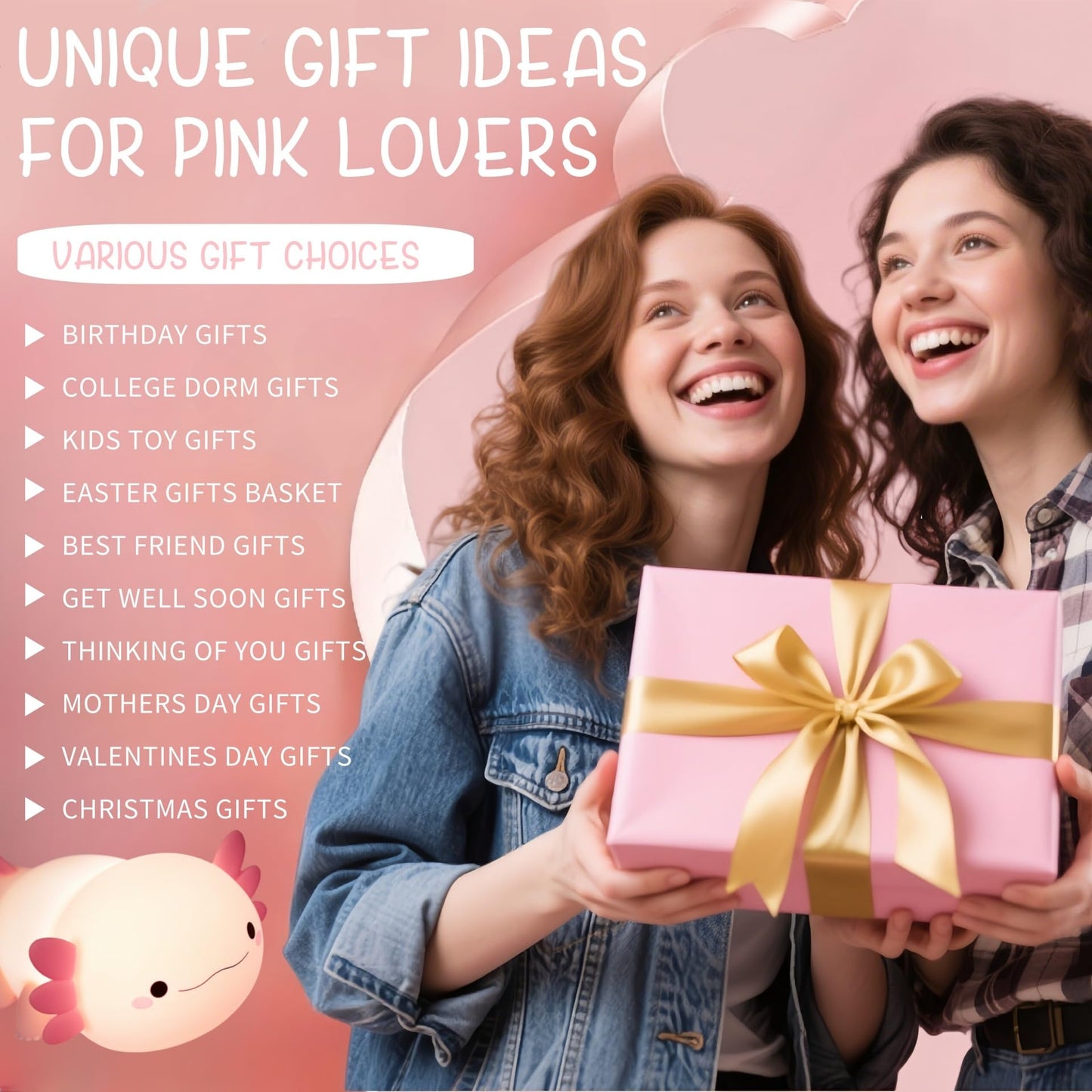 YR YRHH-PET Axolotl Lamp Kid Cute Night Light, Rechargeable Squishy Axolotl Gifts for Girls, Baby Touch Nightlight, Dimmable Silicone LED Animal Toys, Bedside Pink Lamp, College Nursery Kawaii Décor
