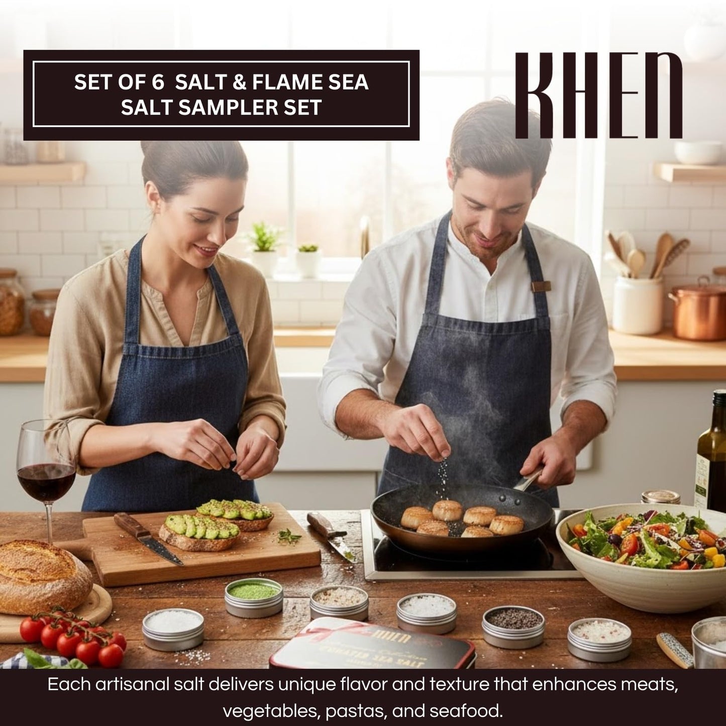 Curated Sea Salt Gift Set of 6 – Gourmet Chefs Collection Finishing Seasoning Variety Pack - Tin Gift Box | Sampler Cooking, Grilling & Baking | Assorted Natural Blends Foodies & Special Occasions