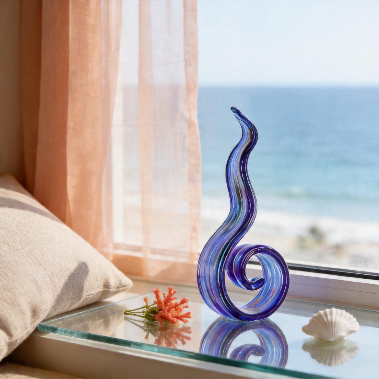 DOVDOV Hand Blown Glass Sculptures, Abstract Glass Figurines, Blue Glass Art Decorations Perfect for Decorating Coffee Tables, TV Stands, vanities, entryways, Offices, and Bookshelves.