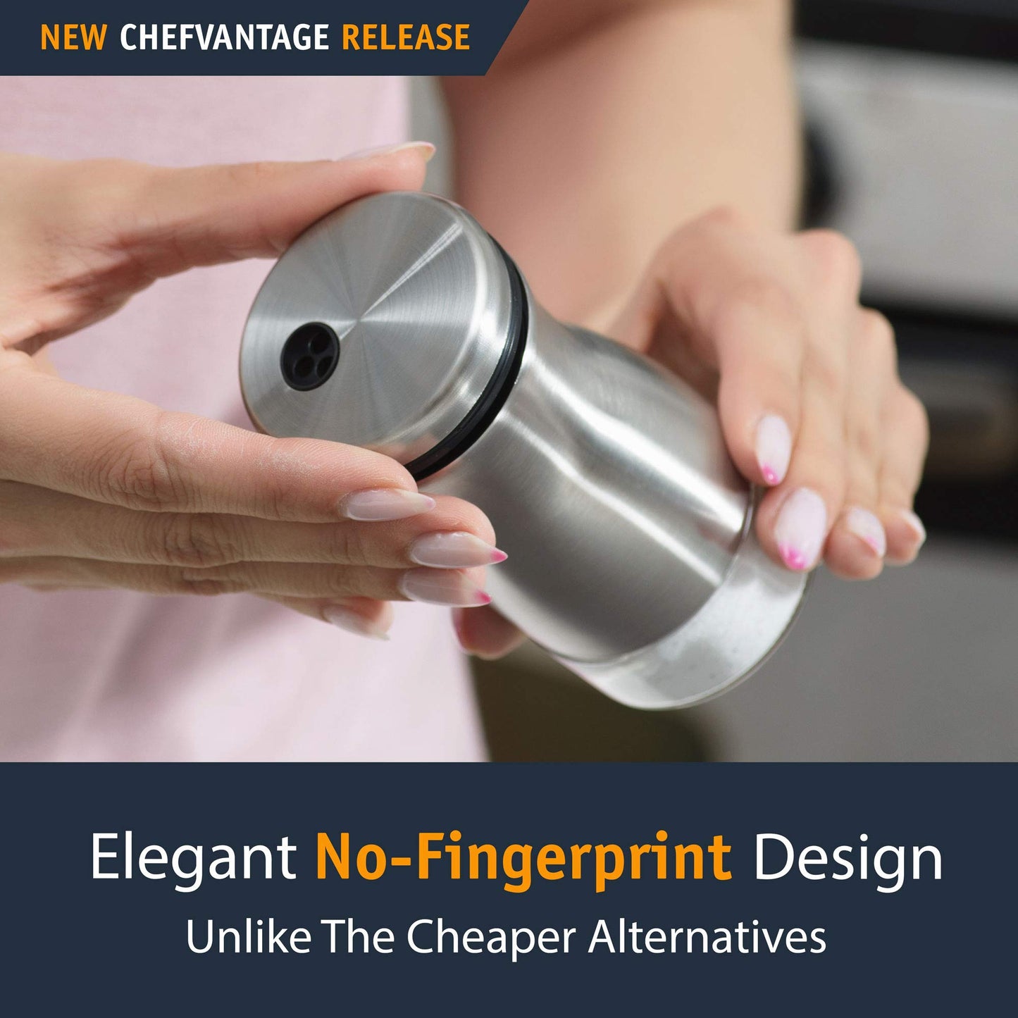 Salt and Pepper Shakers Set with Adjustable Pour Holes by CHEFVANTAGE - White