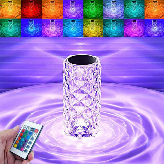 Leroxo Portable Crystal Table Lamp,16 Color Touch Control Rechargeable Lamp,Crystal Bedside Lamp,Night Light,Room Decor Desk Lamp,Bedroom,Living Room,Kitchen,Dining Room Lamp (16-Color Rose)