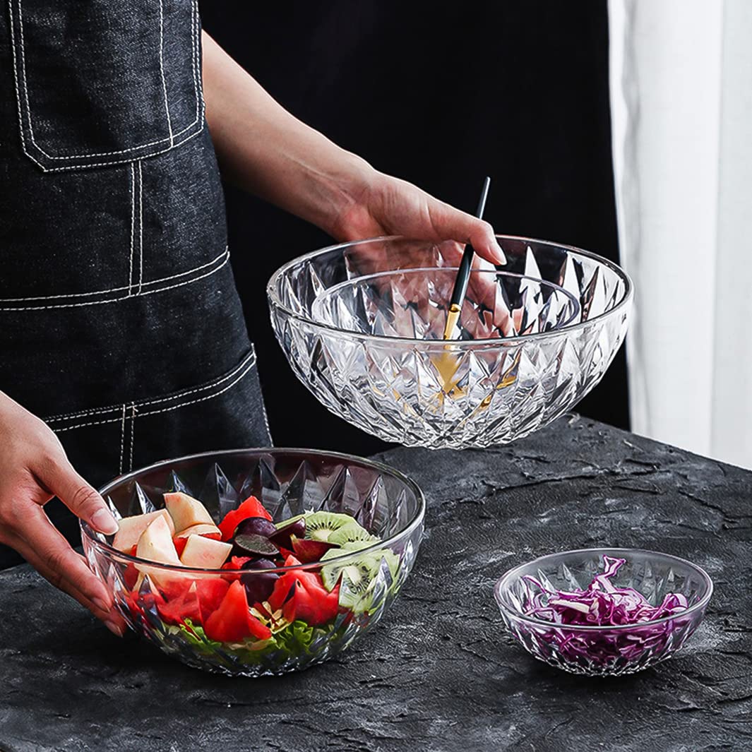 Le'raze Glass Diamond Design Bowl - Decorative Centerpiece for Kitchen & Home Decor, Great for Dining, Living Room, Serving, Salad, Pasta, Candy, Fruit