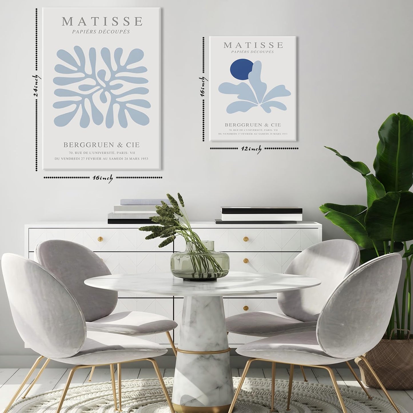 Framed Blue Posters Canvas Wall Art Set of 3 - Coastal Aesthetic Wall Decor Pictures Matisse Abstract Minimalist Prints for Bedroom Living Room Gallery Home Decoration 12×16 Inches