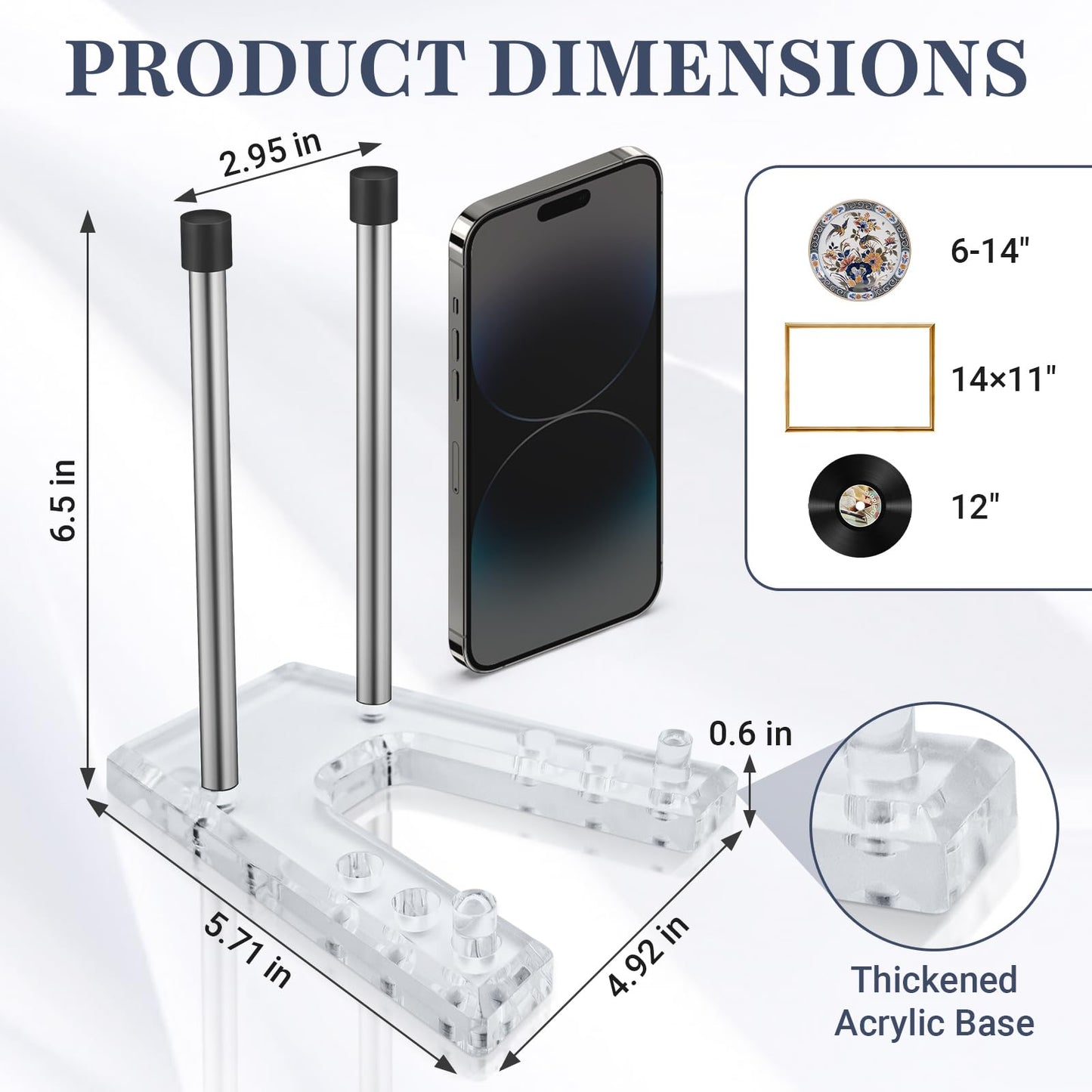 2 pack Acrylic plate holders for displaying, Adjustable dish display stand suitable for Display Plates Photos Holder Picture Frames or Other Items at Weddings, Birthdays, Home Decoration, Tables.
