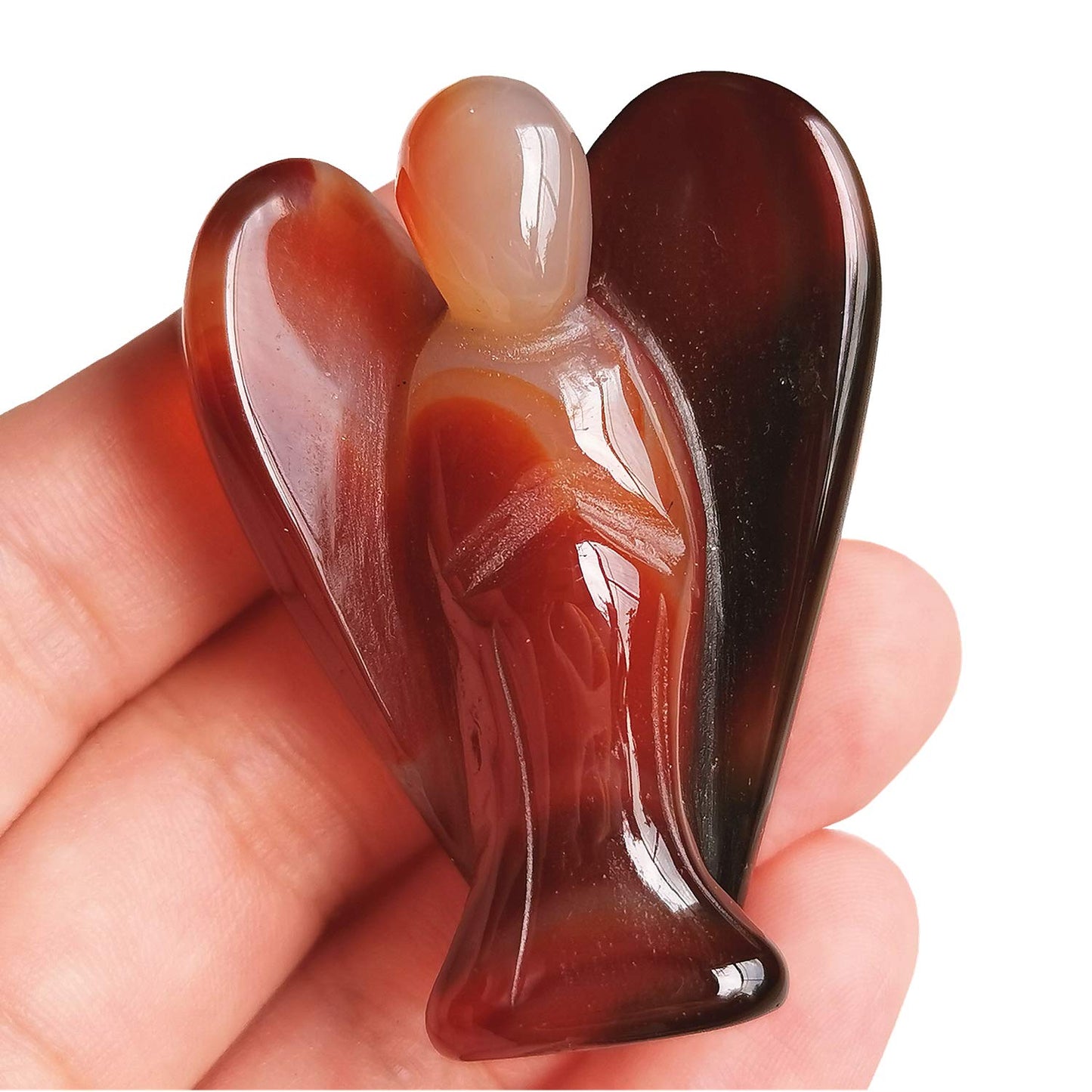 Bacatgem Natural Carnelian Healing Crystal Prayer Guardian Angel Statue,2 Inchs Carving Pocket Palm Stone Figurines Decoration