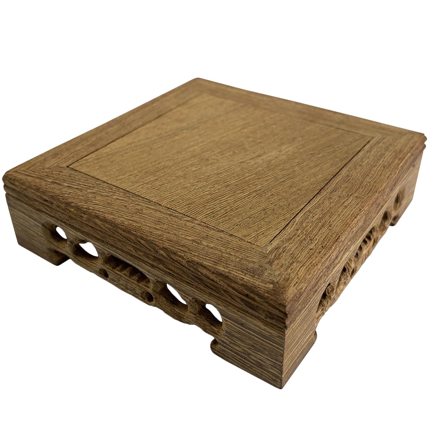 LC LICTOP Oriental Wenge Wood Display Stand, 5.5 Inch Square Wooden Pedestal Base, Carved Wood Riser for Vase, Teapot, Trophy, Fishbowl, Home Decoration
