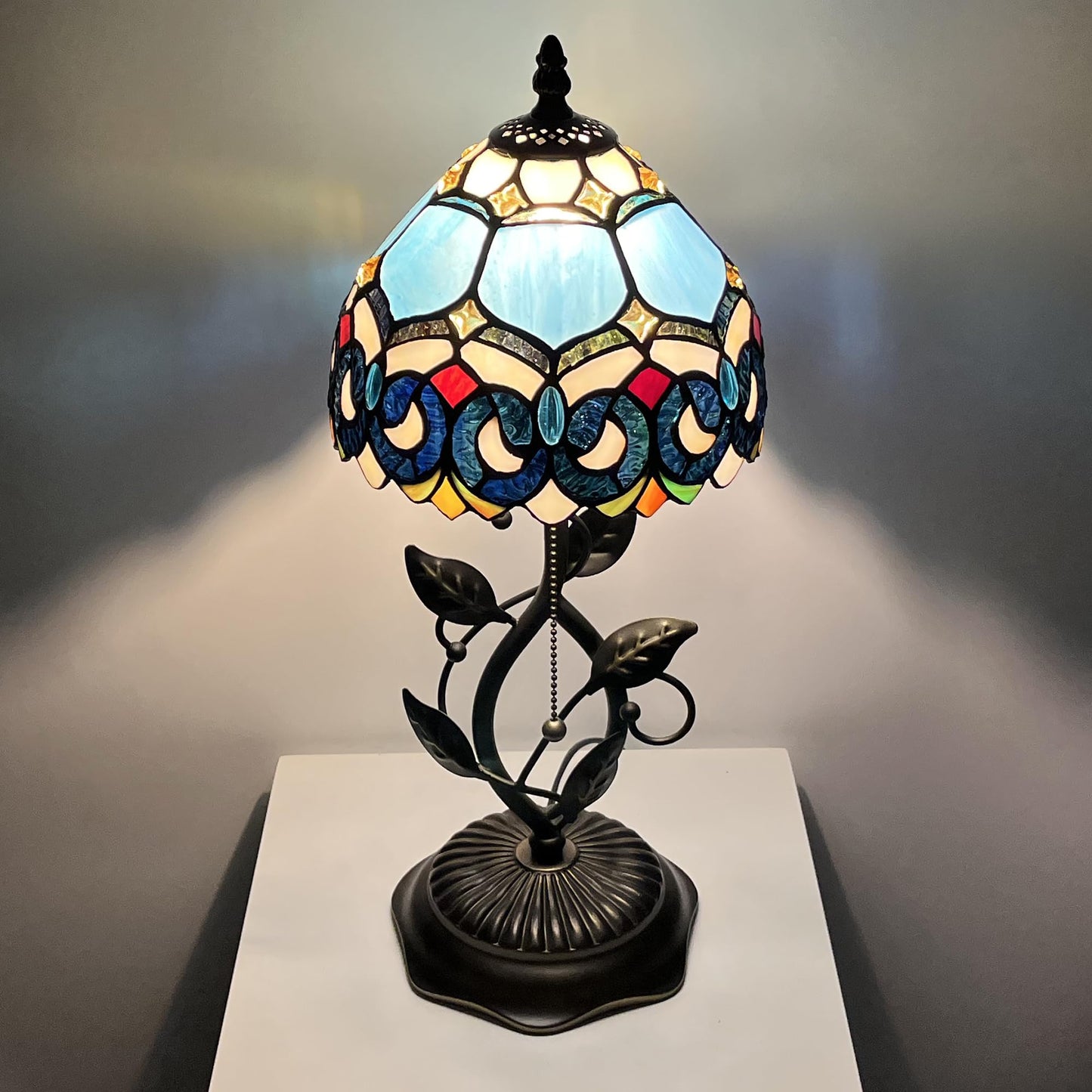 MQYXH Tiffany Style Stained Glass Table Lamp Blue Jewelry Baroque 18 Inch