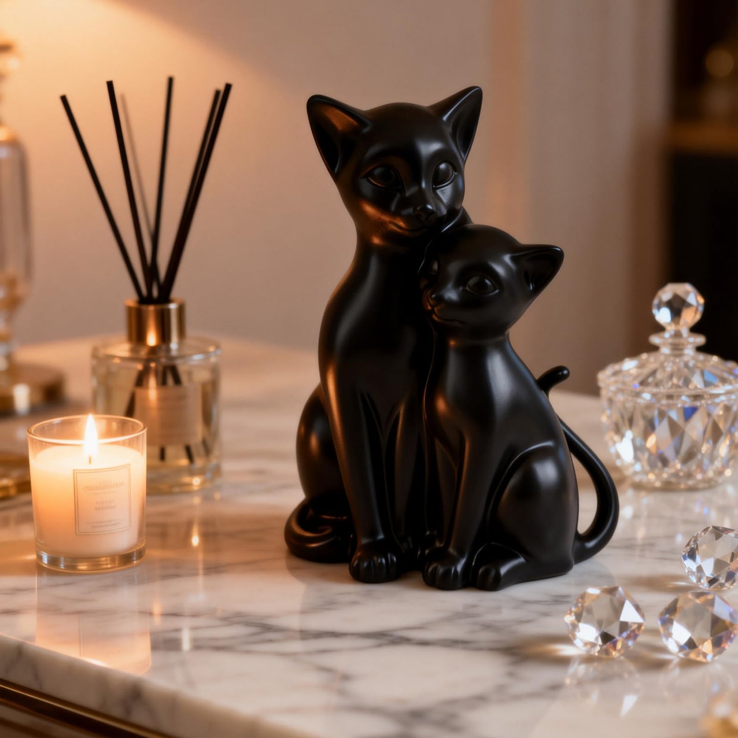 JOOMBE Black Cat Statue Animal Couple Figurine for Cat Lovers Gifts