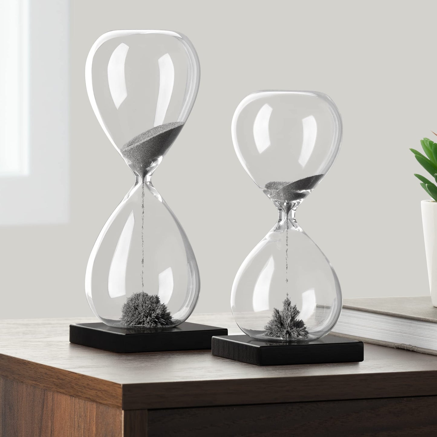 Torre & Tagus Magnetic Hourglass Sand Timer - 30 Second/Half Minute Magnetic Sand Clock with Gray Magnet Iron Powder and Black Base, Hand-Blown Hour Glass for Office Desk, Home Study, Games Room