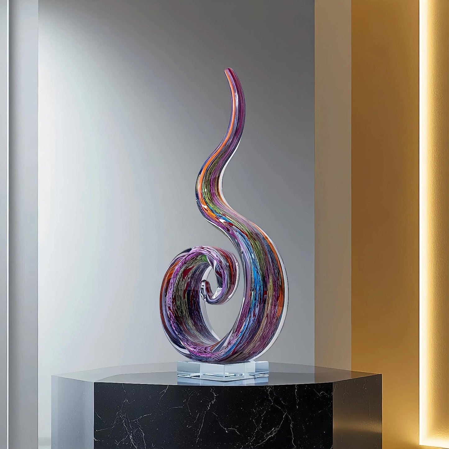 LLAVVD 14in Hand Blown Murano Style Spiral Flame Glass Sculpture